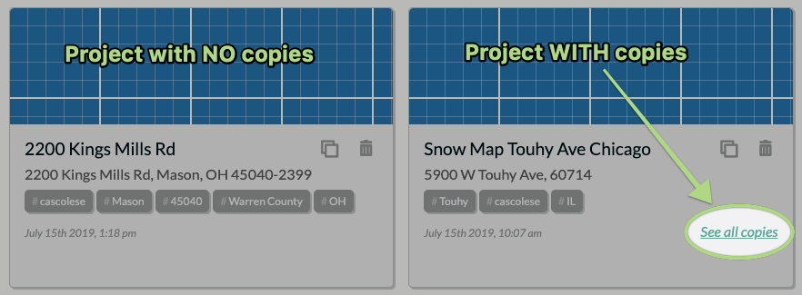 Projects with no copy vs copies